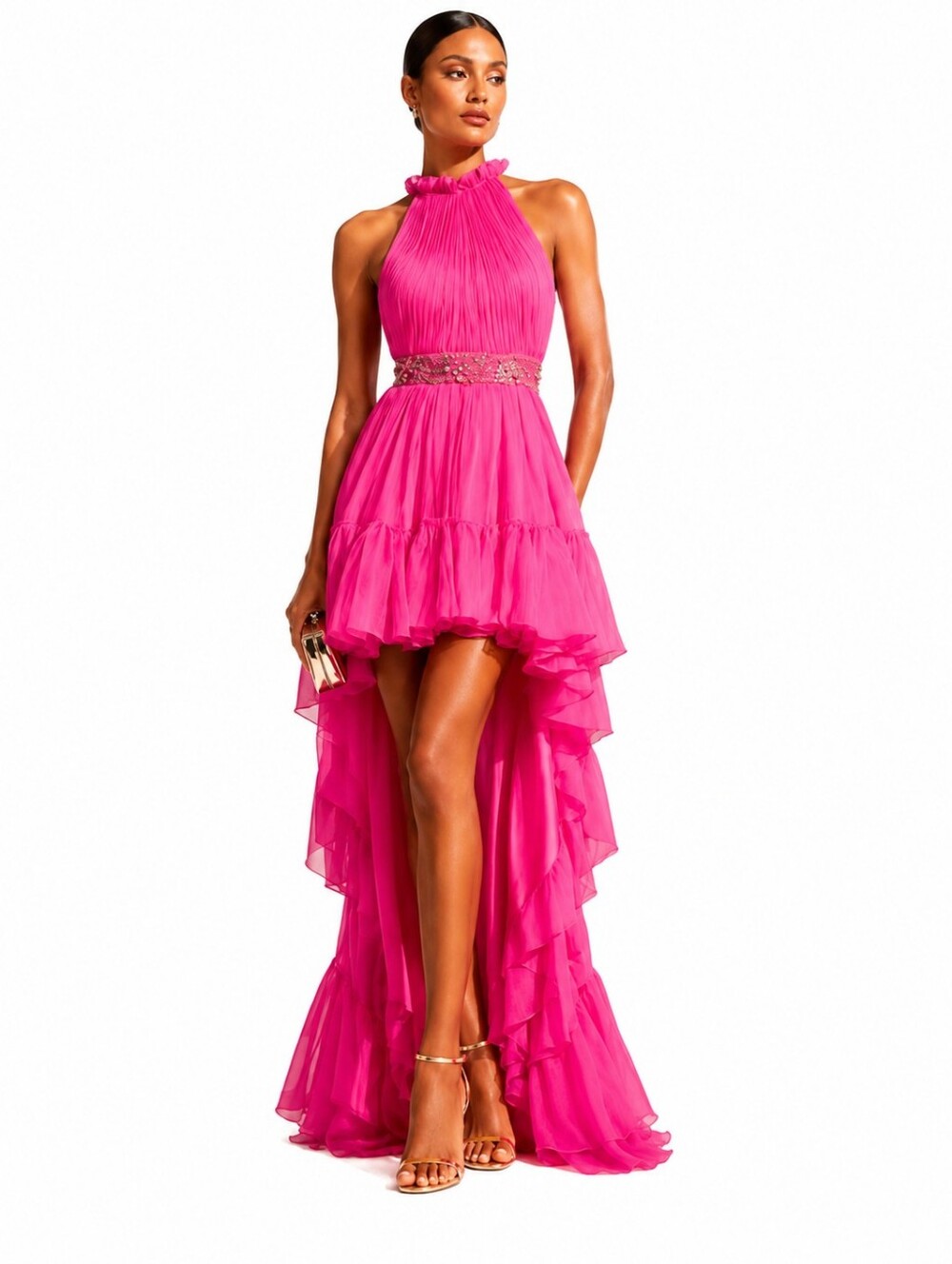 Mac Duggal 68029 Hot Pink High-Low Chiffon Dress | Size 2 | NWT